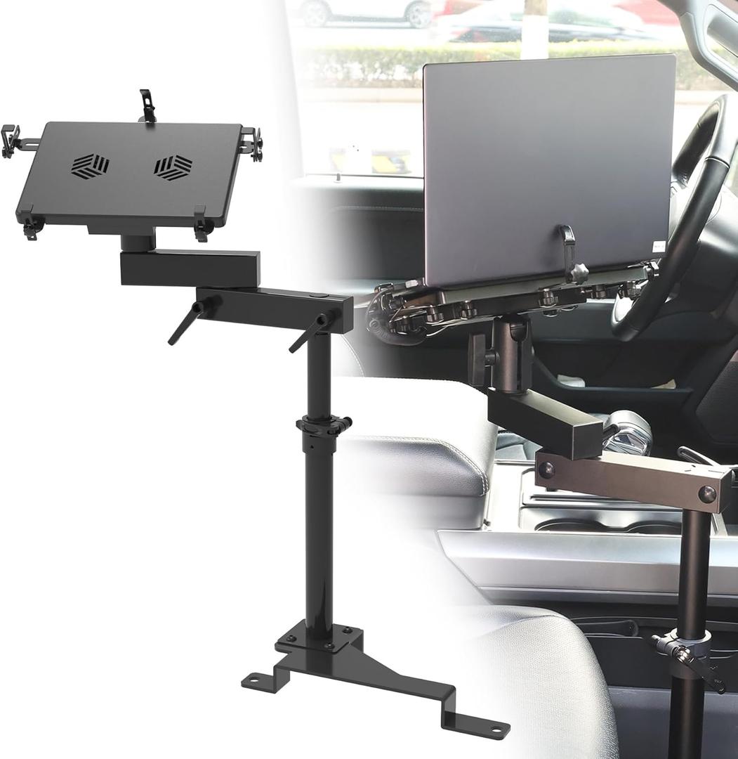 MELIPRON Truck Laptop Mount Fit for 2015-2026 Ford F150, 2017-2026 F250, F350, F550, No-Drilling Vehicle Computer Stand with 2 Cooling Fans for Passenger Seat, Fully Adjustable Angel