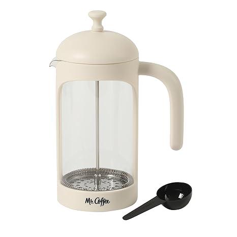 Mr. Coffee Retro Brew French Press Coffee Maker, 31Ounce Glass Carafe with High Heat Resistant Durable Borasilicate Glass & Cream Frame and Plunger, Includes Coffee Scoop