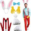 Shyyween 6 Pcs Halloween Rabbit Costume Set for Men Bunny Ear Headband Shoes Tail Bowtie Glove Y Back Adjustable Suspender (Medium)