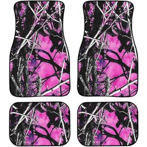 Suobstales Car Floor Mats Pink Camo Accessories for Cars, SUVs and Trucks 4 Pcs All-Season Rubber Front Rear Floor Foot Mats Hunting Forest Camouflage