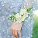 Rinlong Lily of the Valley Corsage and Boutonniere Set Wrist Corsage & Groom Boutonniere for Men Artificial Flowers for Wedding, Prom, Homecoming