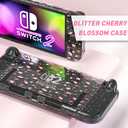 FUNDIARY Clear Case for Switch 2 with Glitter Sakura Design, Shock-Absorption Accessories with Slim Hard PC Protective Cover Skin and Ergonomic Grip Case for Switch 2 Game Console & Grips Controller