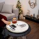 PEMAR 22" Round Mother of Pearl Extra Large Ottoman Tray with Raised Edge, Oversized Decorative Luxury Wooden Serving Tray for Food, Coffee Table, Breakfast in Bed (White Cream Sunlight)