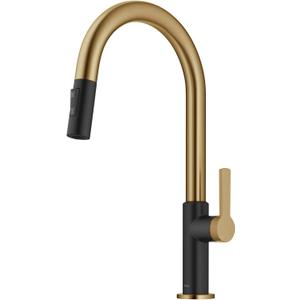 KRAUS Oletto High-Arc Single Handle Pull-Down Kitchen Sink Faucets in Brushed Brass/Matte Black, Kitchen Faucets with Pull Down Sprayer, KPF-2820BBMB