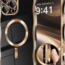 GVIEWIN for iPhone 16 Pro Max Case Compatible with MagSafe, Upgraded [Full Camera Protection][Cute Wave Frame][Military Grade Protection] Electroplated Soft Phone Cover for Women Girl, Black