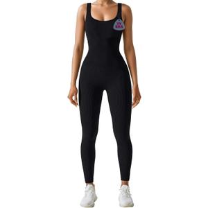 AURUZA Jumpsuit for Women Workout Seamless Jumpsuits Yoga Ribbed One Piece Tank Tops Rompers Sleeveless Exercise Jumpsuits, L
