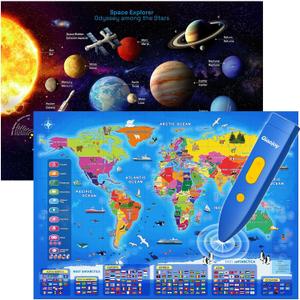 Bilingual Interactive World Map for Kids Learning and Educational Toys, Talking Electronic Kids World Map i-Poster Geography Games Ages 3 to 12 Years Old, Custom Talking Birthday Gifts Card