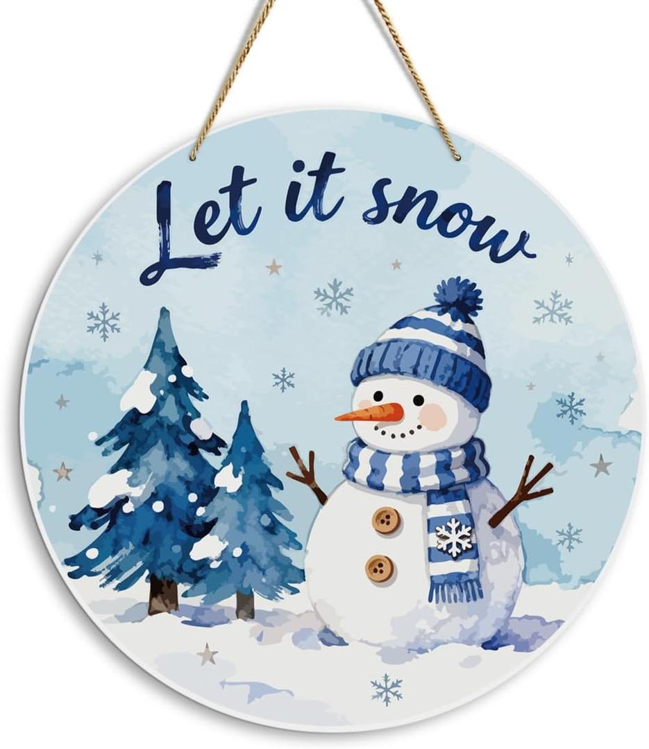 Let It Snow Sign Snowman Winter Decorations for Home Winter Wreath Snowman Door Decorations Wreath Front Door Hanger for Porch Wall Indoor Home Decor 10 x 10 inches