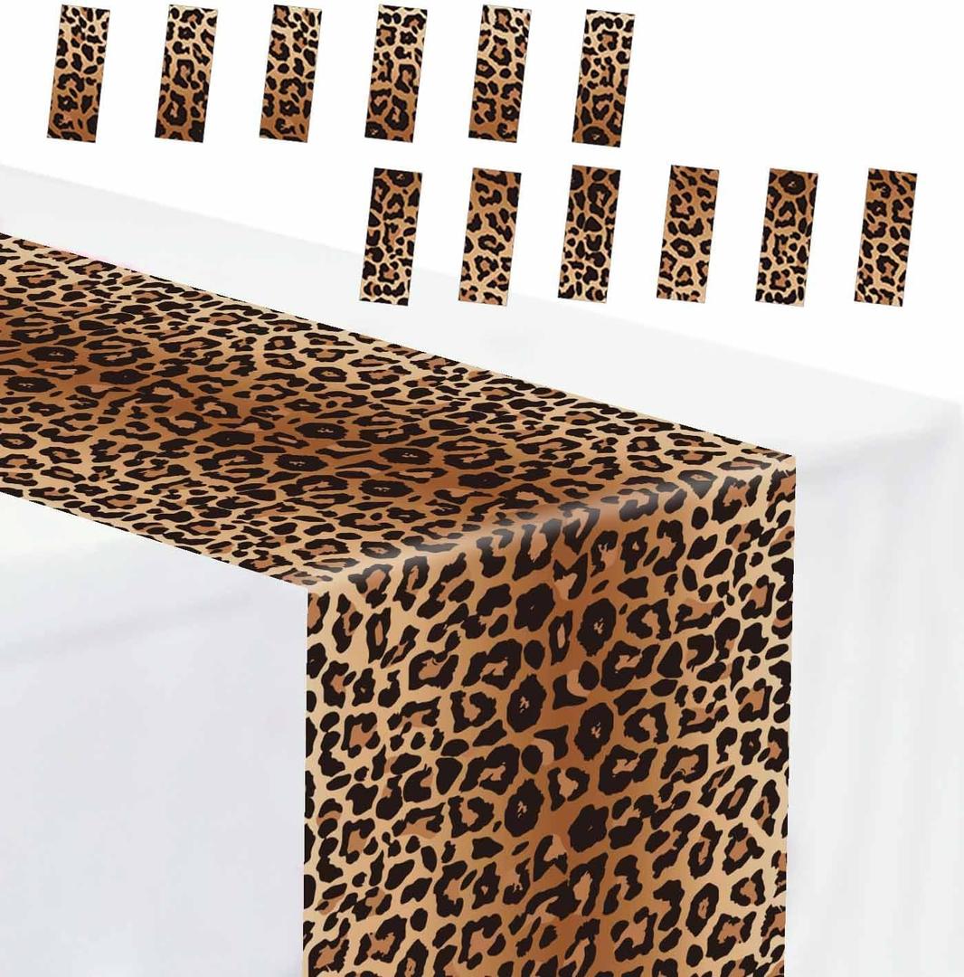 12 PCS Leopard Print Table Runner 14 x 108 Plastic Cheetah Print Table Runner for Jungle Safari Party Birthday Bachelorette Wedding Disposable Tables Runner