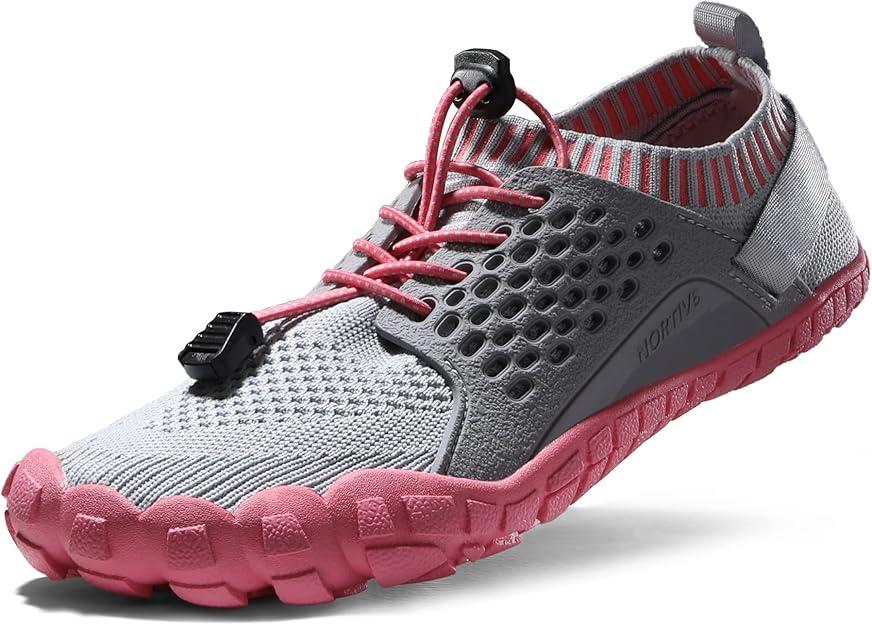 NORTIV 8 Womens Barefoot Water Sports Shoes - Outdoor Athletic Pool Swim Hiking Aqua Shoes, Light/Grey/Watermelon/Red - 8.5 (Treklady-2)