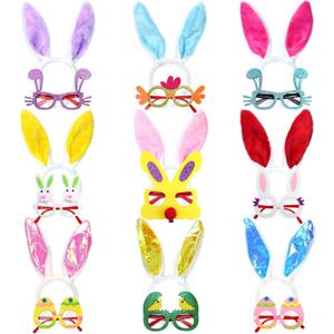 Oiuros 18PCS Easter Headbands and Glasses Frame - Easter Bunny Ears Rabbit Chick Eggs Easter Party Favors Costume Decoration Photo Booth Props Easter Party Gifts for Kids Adult