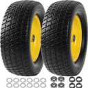 AR-PRO (2 Pack) 15 x 6.00-6 Tire and Wheel Flat Free, Front Lawn Mower Tires with Rim, 3" Centered Hub with 3/4" & 5/8" Bearings and 1" bushings, Compatible with John Deere Riding Mower, Lawn Tractor (Yellow)