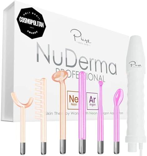 NuDerma Professional Skin Therapy Green Wand - Portable Skin Therapy Machine with 6 Neon & Argon Wands – Boost Your Skin – Clear Firm & Tighten