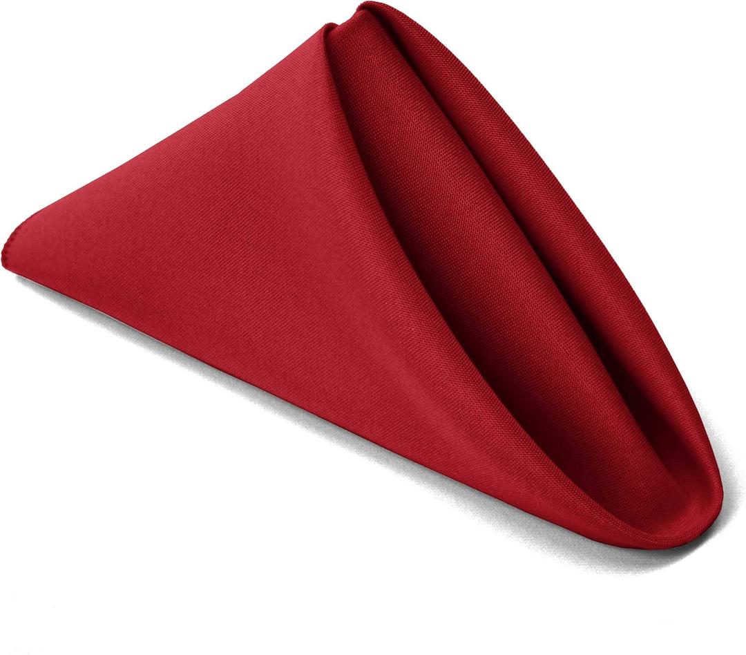 Table Linens for Less [6 Pack, Cherry Red] Cloth Napkins 17x17 Inches, 100% Polyester Dinner Napkins with Hemmed Edges, Machine Washable Napkins Ideal for Parties, Weddings and Dinner