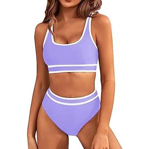 BMJL Women's High Waisted Bikini Sets Sporty Two Piece Swimsuits Color Block Cheeky High Cut Bathing Suits, M
