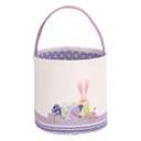 LessMo Easter Bunny Basket Egg Buckets, Purple Cute Personalized Canvas Cotton Tote Bags Egg Hunt Basket for Easter Party Gifts, 9.2"D x 9.2"W x 9.6"H