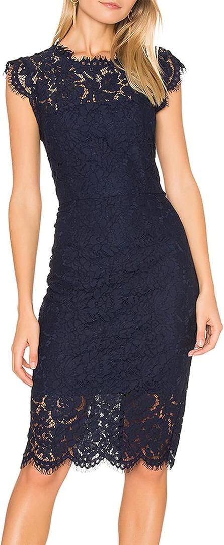 MEROKEETY Women's Sleeveless Lace Floral Elegant Cocktail Dress Crew Neck Knee Length for Party, Medium
