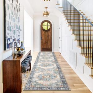 Washable Runner Rug 2x10 - Hallway Runner Rug Kitchen Rugs and Mats Non Skid Washable Waterproof Carpet Runner for Living Room Bedroom Bathroom (Blue, 2X10)