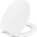 Round Toilet Seat Slow Quiet Close Seat Cover Fit Standard Round Toilet White Toilet Seat with Metal Inserts Easy to Install, Non-slip Seat with Rubber Bumpers Provides Comfort Relieves Pressure Point