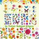 2 x Spring Window Flower Clings, 83Pcs Colorful Flower Butterfly Anti-Collision Window Decals, Double Side Window Sticker Decorations for Baby Shower Decoration Party Supplies