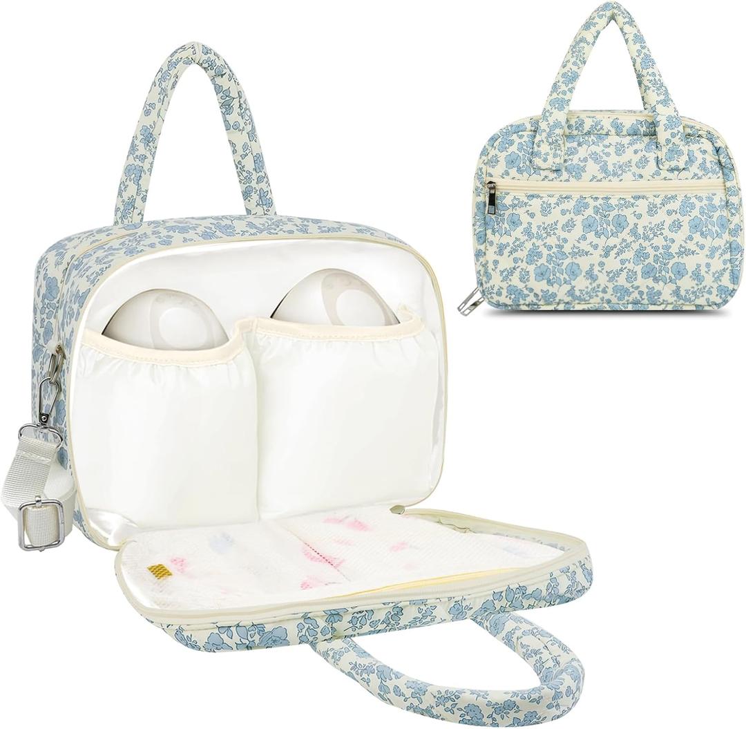 Rain Bunny Cotton Quilted Wearable Breast Pump Bag Compatible With Elvie, Willow and Momcozy, Pumping Bag for Work, Travel