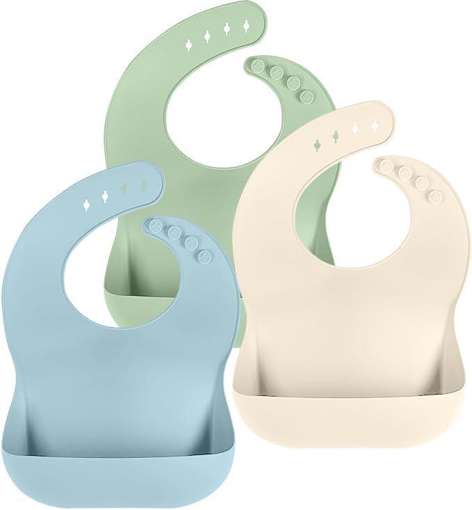 Cuddle Campus Set of 3 Silicone Bibs for Babies & Toddlers,Soft Adjustable Bibs with Pocket Food Catcher for Baby Girl,Boy