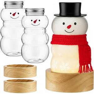 2 Set Christmas DIY Snow Globe Kit 5.9 Inch Light up Clear Snowman Face Fillable Water Globe with Wooden Base, Screw Off Cap, for Ornaments Crafts Home Winter Christmas Decoration