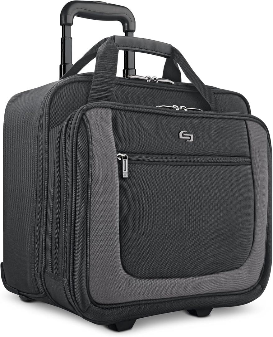 Solo New York Rolling Case with Wheels - Roller Laptop Bag, Wheeled Briefcase for Women & Men, Carry On Size for Travel, Fits 17.3" Computer - Bryant, Black & Grey