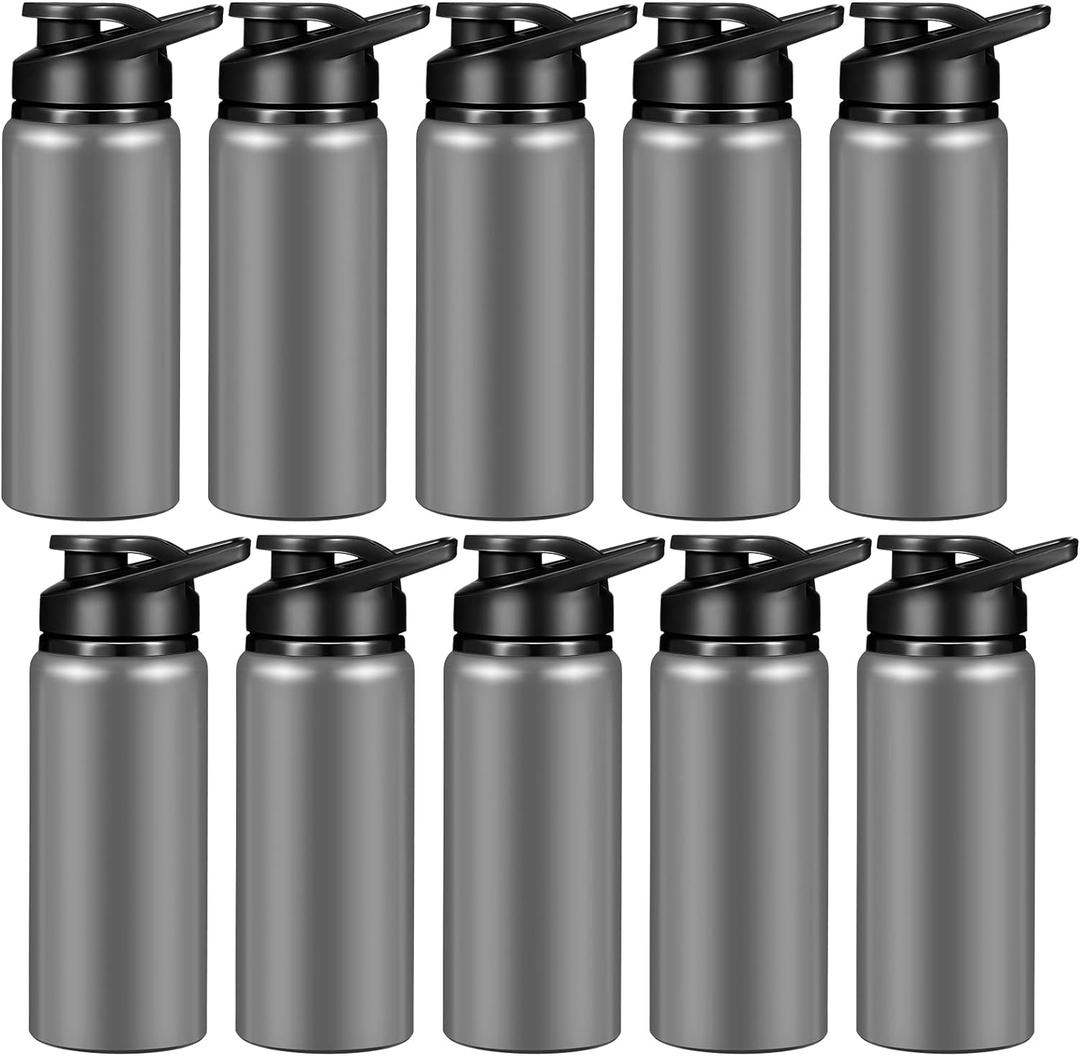 CHENGU Water Bottle Bulk 20 oz Aluminum Reusable Bottles Lightweight Snap Lid Water Cups Easy Carry Leak Proof Travel Tumbler for Gym Sports Camping Hiking Fishing (Gray)