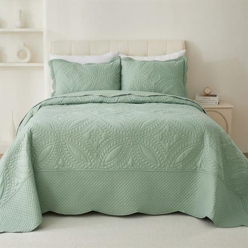 Cmfshape Oversize King Bedspread 120"x120",3 Piece California King Quilt,Lightweight Green Quilt Set for All Season,Modern Coin Pattern Bedding Set , Home & Kitchen, 