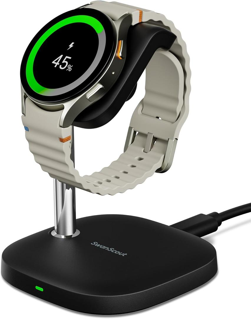 SwanScout Charger Stand for Samsung Galaxy Watch 8/8 Classic/Ultra (2025)/7/Ultra/FE/6/6 Classic/5/5 Pro/4/3/Active 2/Active, SwanScout 505S (Black)
