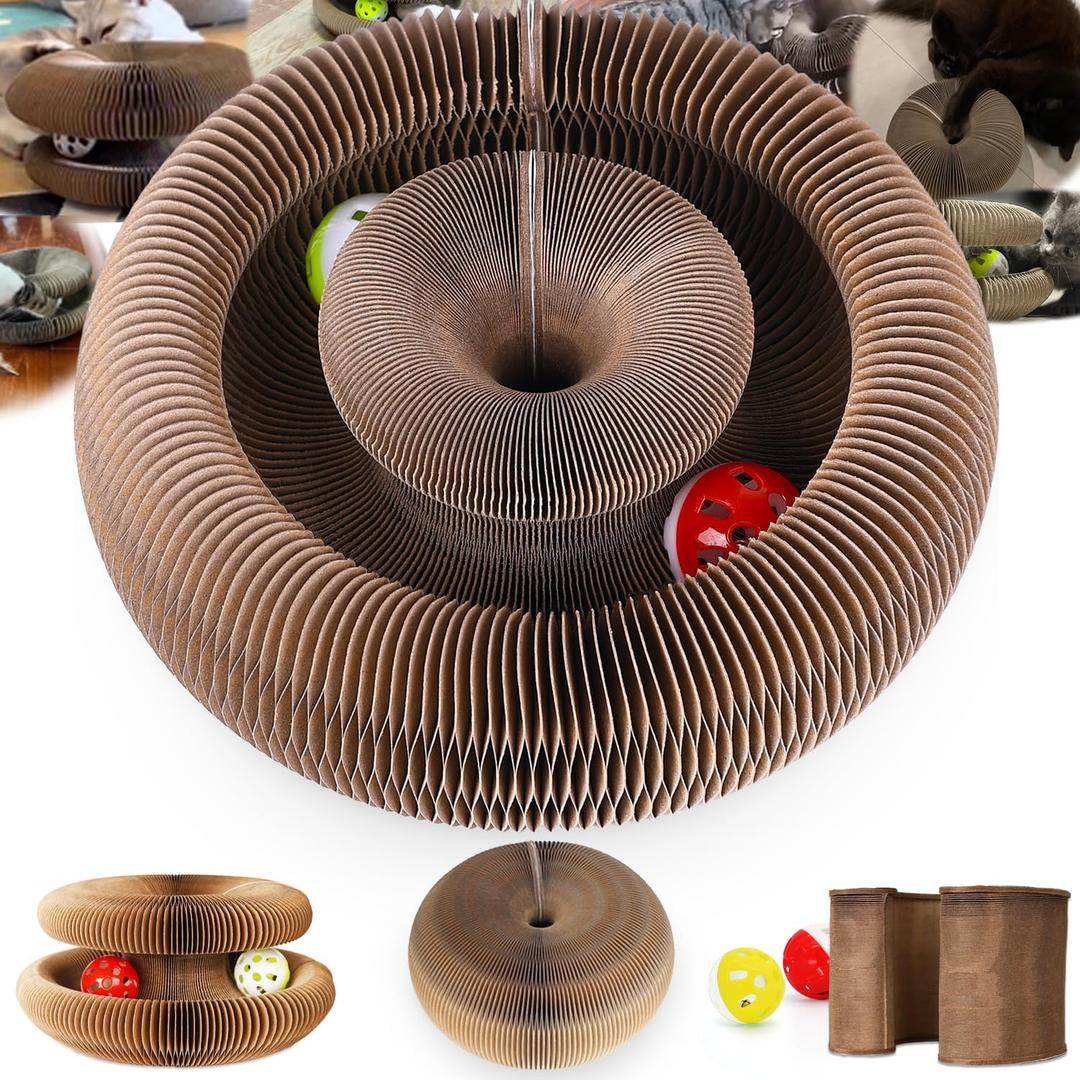 Magic Organ Cat Scratcher Board with 2 Bell Ball, Cat Ball Adventure The Ultimate Interactive Mental Physical Exercise for Indoor Cats Toy