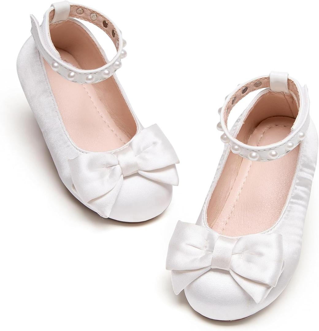 Kiderence Little Toddler Girls Dress Shoes Ballerina Ballet Flats Kids Mary Janes (Ck350 White), 9 Toddler
