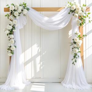 White Wedding Arch Draping Fabric 2 Panels 30'' x 18FT Sheer Chiffon Arch Drapery for Photo Booth Bridal Shower Baby Shower Church Decor Newborn Photography Christening Outdoor Party