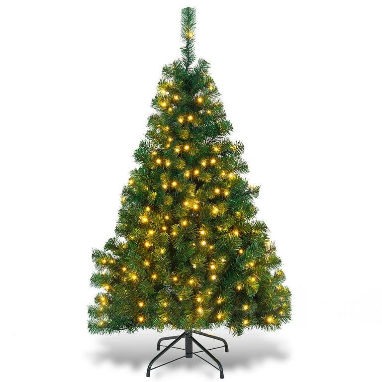 Costwa4.5Ft PVC Pre-lit Christmas Tree Hinged 200 LED Light Metal