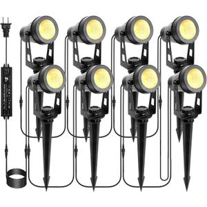 ECOWHO Landscape Lighting with Transformer, IP65 LED Outdoor Spotlights Waterproof 30W 2000LM Warm White 3000K Garden Lights, 90ft Cable for Garden Pathway Yard Tree Uplighting Patio (8 Pack)
