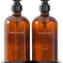 Prus Waso Amber Soap Dispenser Set, Soap Dispenser for Kitchen Sink with Black Stainless Steel Pump, Perfect for Kitchen Accessories Decor. (Amber)