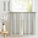 jinchan Striped Linen Kitchen Curtains 36 Inch Tiers Cafe Curtains Farmhouse Small Drapes for Windows Short Balanced Stripe Half Window Light Filtering for Bathroom Laundry 2 Panels Black on Linen