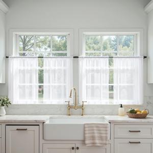 MIULEE Short Cafe Curtains 36 Inches Long, 4 Panels Set, Sheer Light Filtering Tier Curtains for Kitchen Windows Over Sink, Rod Pocket, 42W x 36 Inches, White