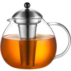 glastal 67oz XL Large Glass Teapot with Infuser Stovetop Safe, Tea Pots for Loose Tea Glass, Glass Tea Kettle for Stove Top, Clear Teapot with Strainer for Loose Tea (2000 ml) (Silver)