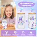 4 x Birthday Gifts for 4 5 6 7 8 9 10 11 12 Year Old Girls Monogrammed Initial Glass Cups,16oz Glass Cups with lid and straw, Personlized Valentine Mermaid Gifts for Kids Girls Purple K