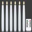 GenSwin LED Taper Candles with Remote Timer, White Flickering Flameless Taper Candles Battery Operated, Real Wax Flameless Candlesticks for Halloween Christmas Decorations(Set of 6, 0.78 x 9.84)