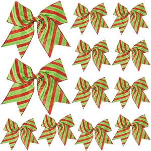12 Pcs Red Green Christmas Bows,6 Inch Large Christmas Wreaths Bows for Tree Gift Wrapping Garland,Christmas Decoration Holiday Party Crafts Xmas Tree Ribbon Ornaments (Glitter Stripe)