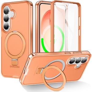 For Samsung Galaxy S26 Plus Case with Magnetic Invisible Stand[Compatible with MagSafe] with Screen Protector Dual Layer Full Body Military Shockproof Translucent Phone Cover-Orange