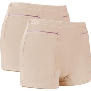LUEXBOX Pocket Pantie for Women, Travel Underwear with Secret Pocket Panties Women's, 2 Packs (Light Brown) (Medium)