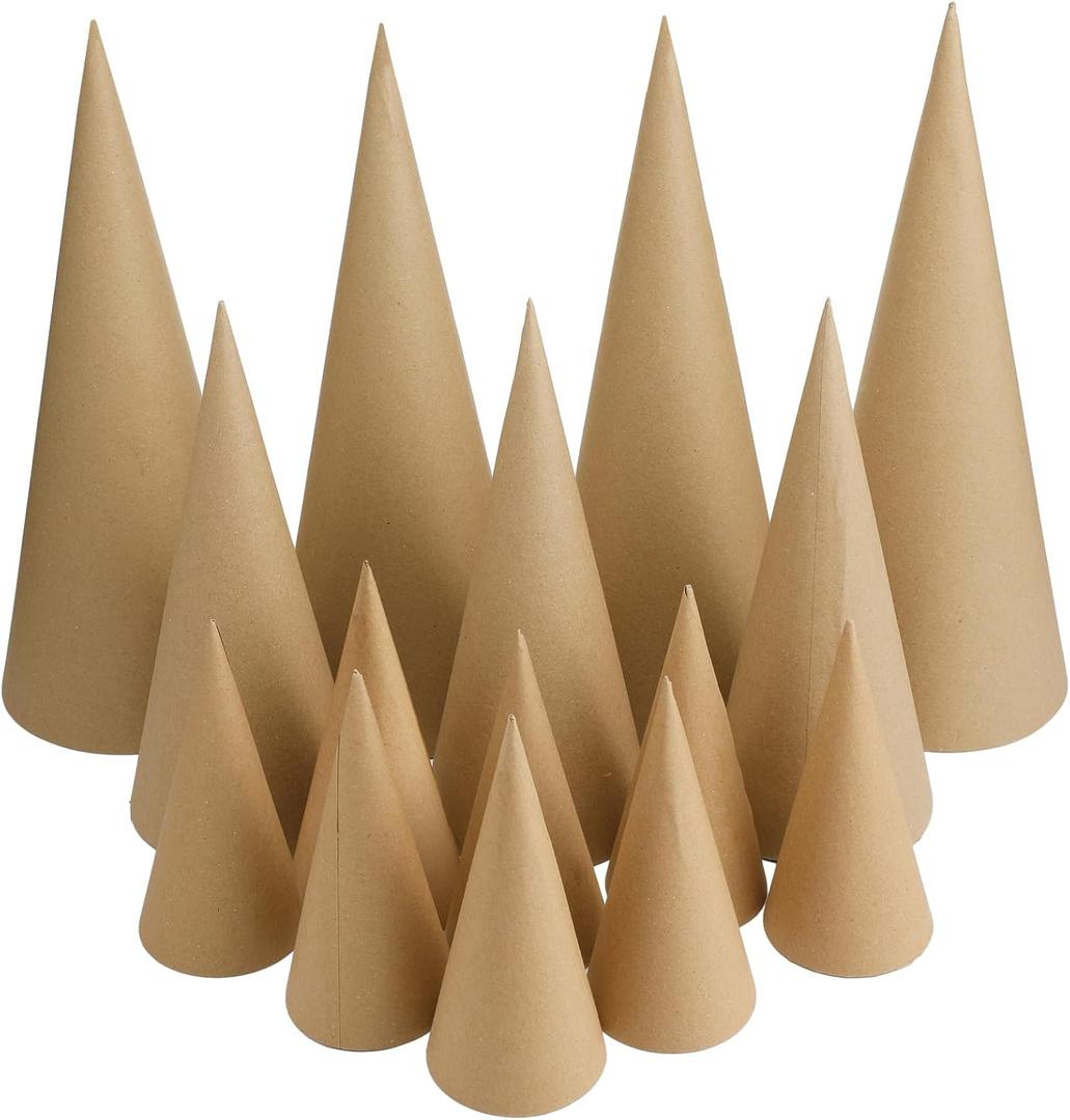 Ceenna 24 Pcs Paper Mache Cones Open Bottom Cardboard Craft Cones for Christmas Tree DIY Gnomes Ornament Multiple Sizes Decorations DIY Art Crafts 13.8x5, 9.8x3.9, 5.9x2.75 Inch