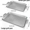 Grill Pan Set of 2, Grill Topper for Outdoor Grill, Stainless Steel Roasting Basket with Handles, Perforated Grill Tray for Smoker Roasting, Oven, BBQ Accessories (Small+Large)