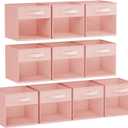 DIMJ Storage Cubes, Cube Storage Bin, 10 Pack Foldable Baskets with Window, Closet Storage Bins with Handle, 11x 11 inch Storage Cubes for Clothes, Toys, Books (Pink)