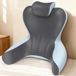 Reading Pillow for Sitting in Bed,22" H Back Support Pillow for Sitting up,Back Rest & Lumbar Support Pillows with Arms, Bed Rest Chair Cushion,Chaise Lounges Reclining,Gaming,Work,Resting(Grey&Blue), Large Size