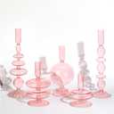 Rtteri 5 Pcs Glass Candlestick Holders Colorful Glass Taper Candle Stand Groovy Candlestick Wavy Boho Chic Clear Bases Holders Elegant Vase for Home Party Centerpiece(Pink)